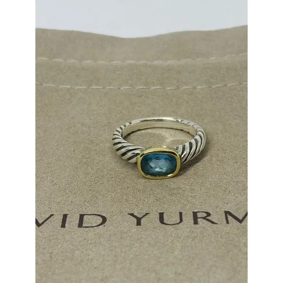 David Yurman BLUE TOPAZ Noblesse Ring, 925 Sterling Silver, 18K 750 Gold, 6.75 - Picture 8 of 12